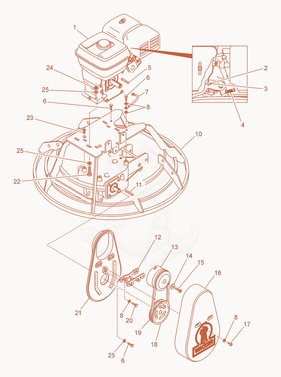 Exploded parts diagram of the Drive System/Engine of a Wacker Neuson CT36AGP, with numbered balloons