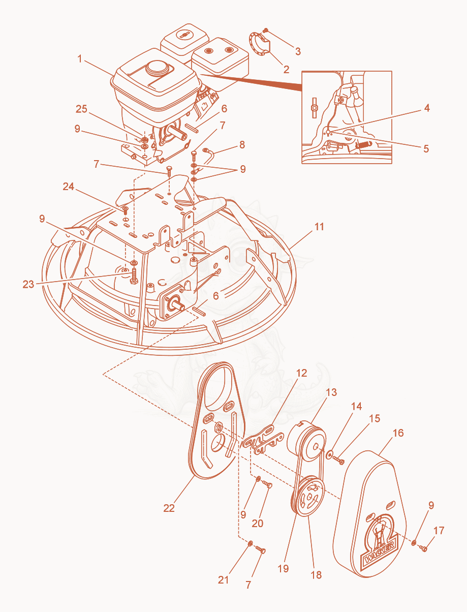 Exploded parts diagram of the Drive System/Engine of a Wacker Neuson CT36ADP, with numbered balloons