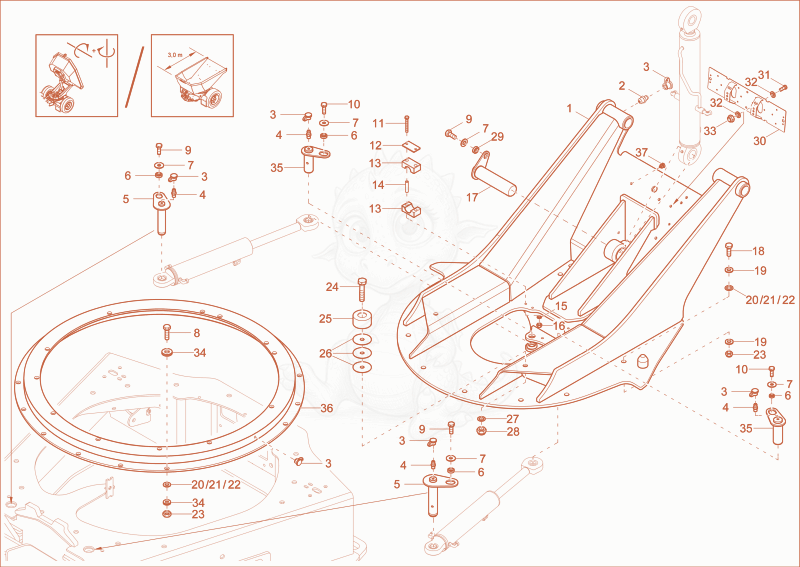Exploded parts diagram of the SWING BRACKET (OPTION) of a Wacker Neuson DW60-2, with numbered balloons