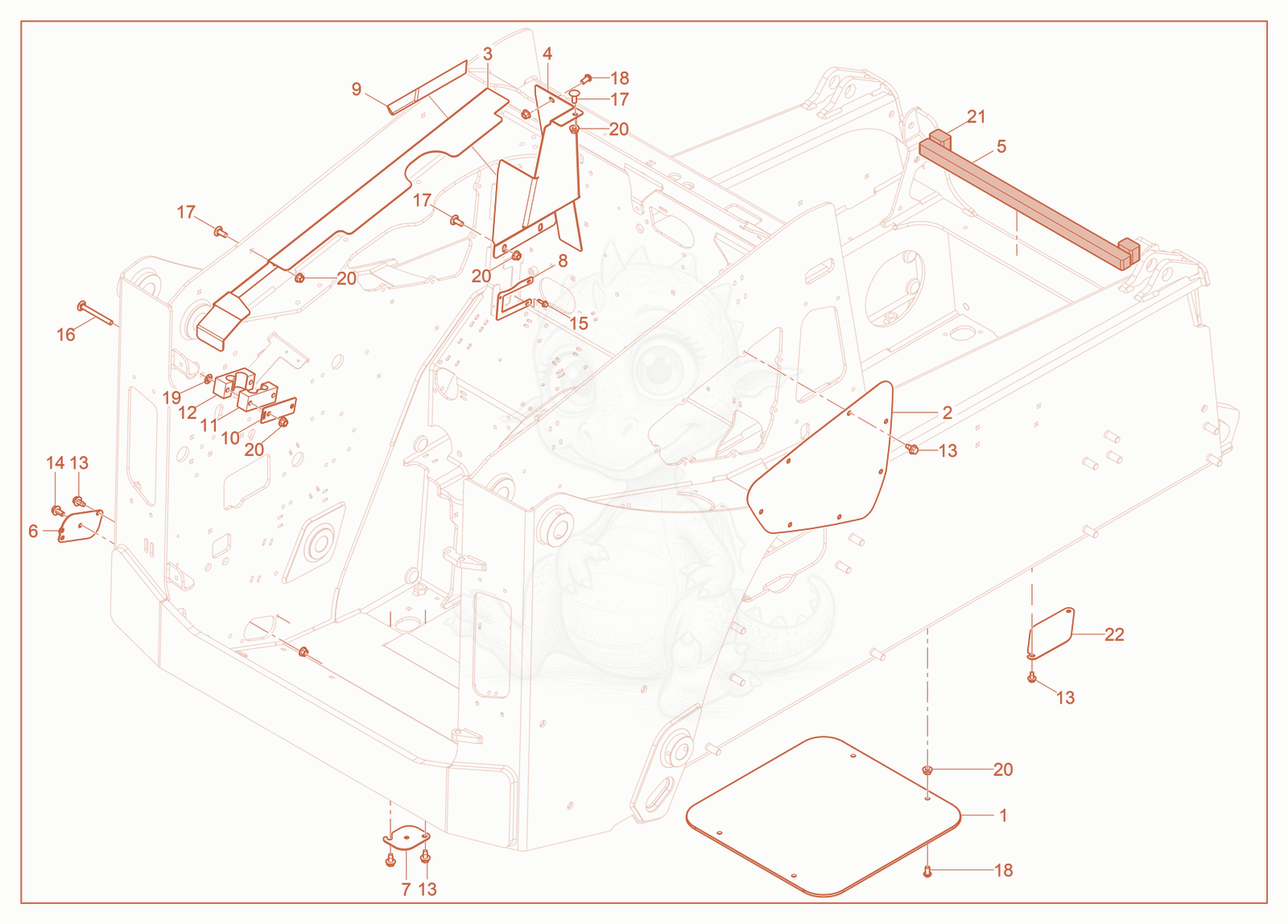Exploded parts diagram of the Cover Chassis of a Wacker Neuson ST45, with numbered balloons