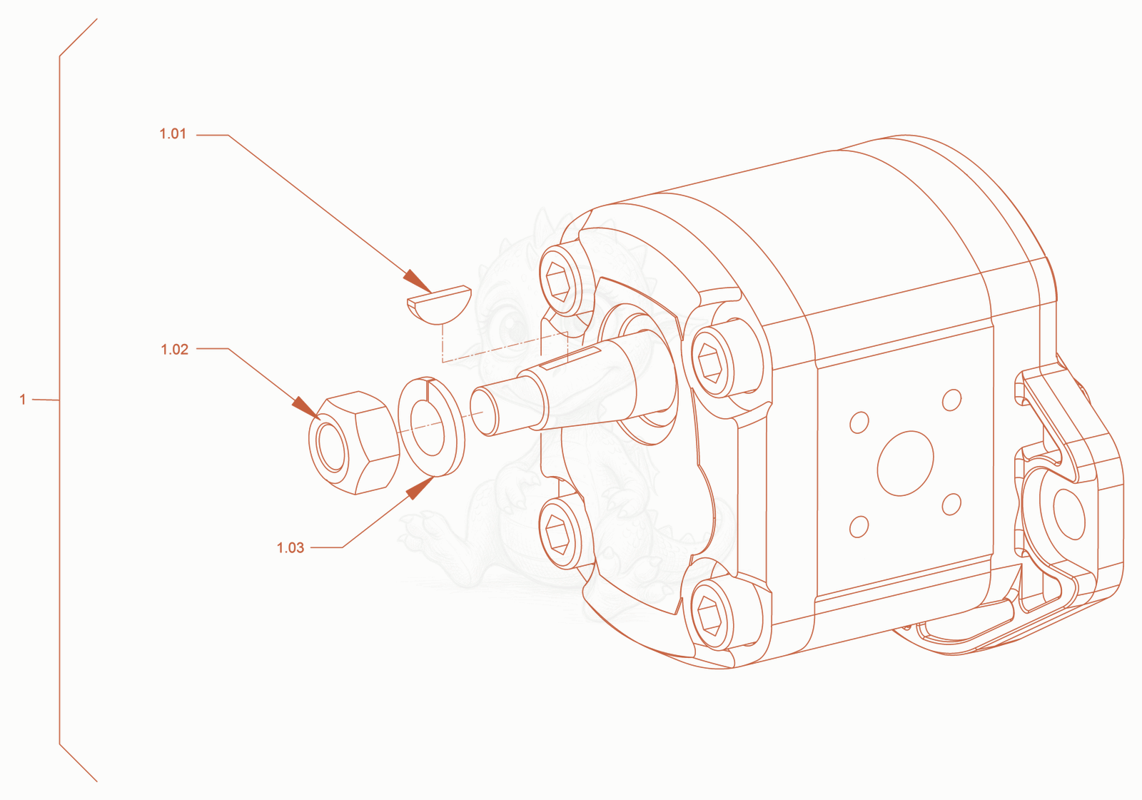 Exploded parts diagram of the pump (vibration drive) of a Wacker Neuson RD24-100.3, with numbered balloons