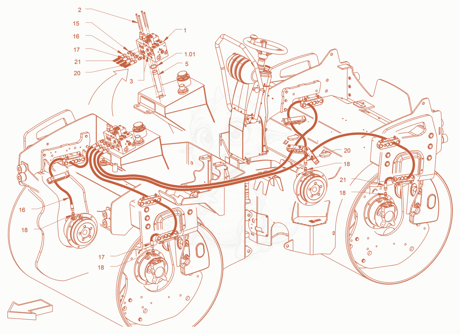 Exploded parts diagram of the parking brake of a Wacker Neuson RD45-140US, with numbered balloons