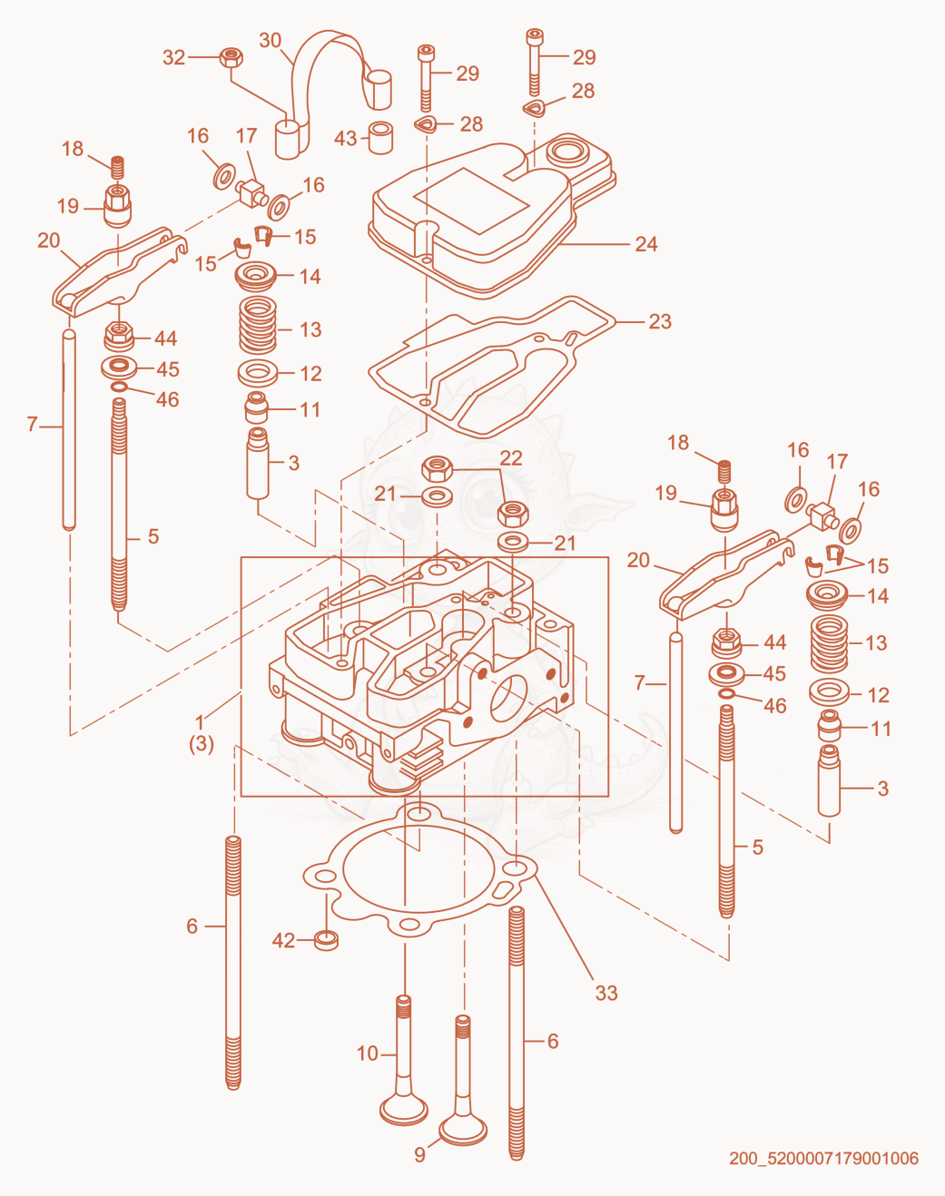 Exploded parts diagram of the Cylinder Head of a Wacker Neuson HSH350, with numbered balloons