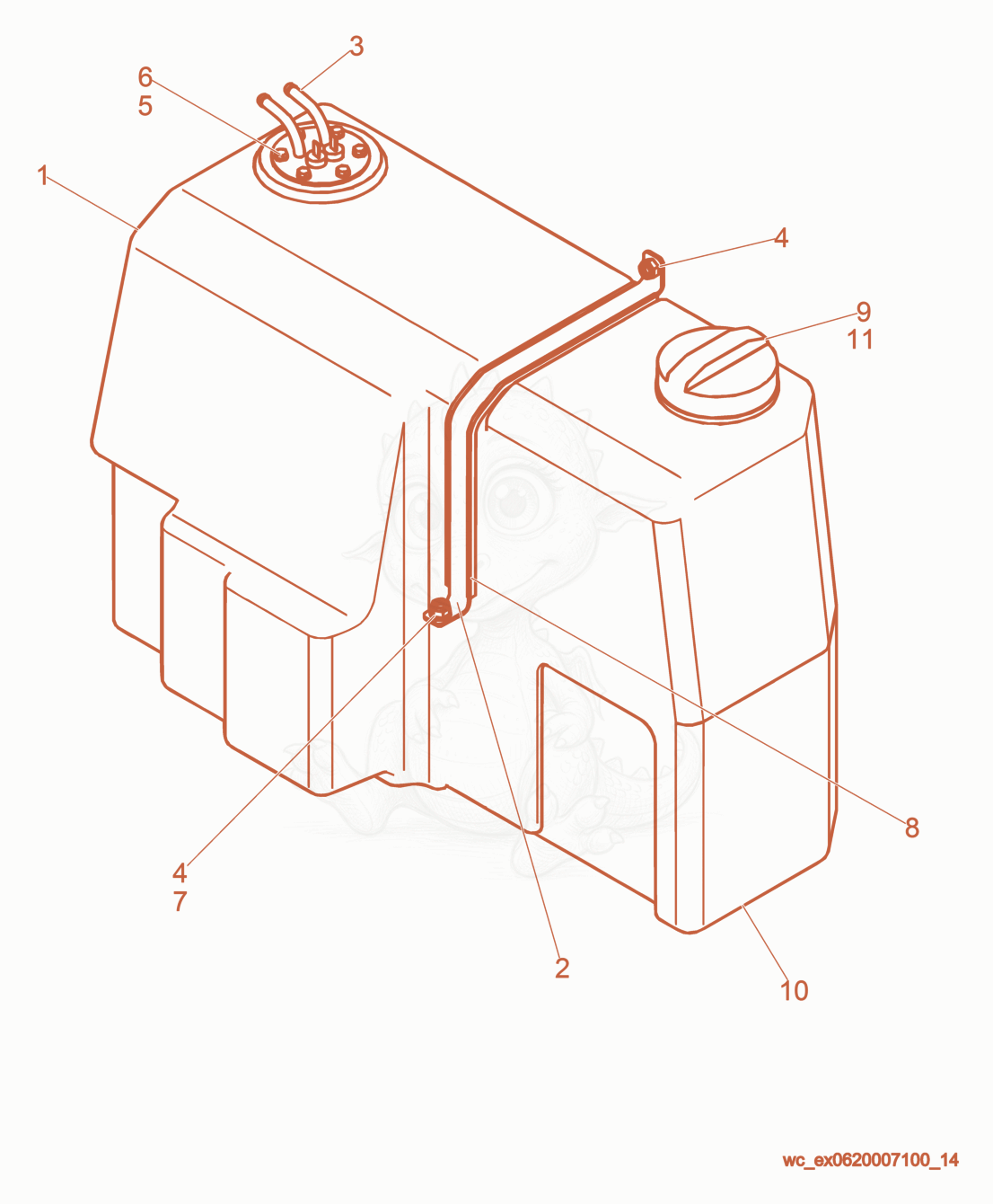 Exploded parts diagram of the Fuel Tank Cpl. of a Wacker Neuson RD27-100, with numbered balloons