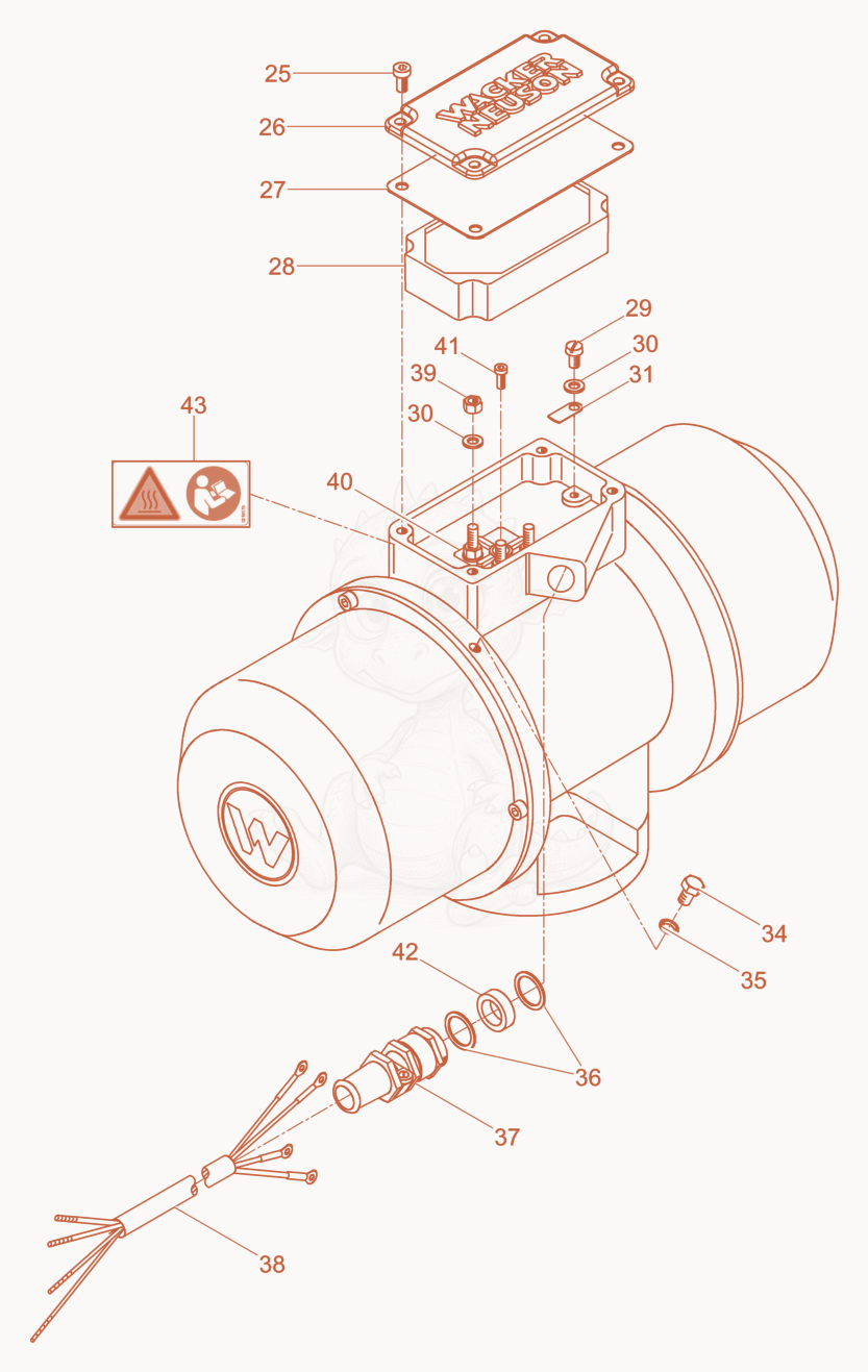 Exploded parts diagram of the External Vibrator cpl. of a Wacker Neuson AR51/3/400, with numbered balloons