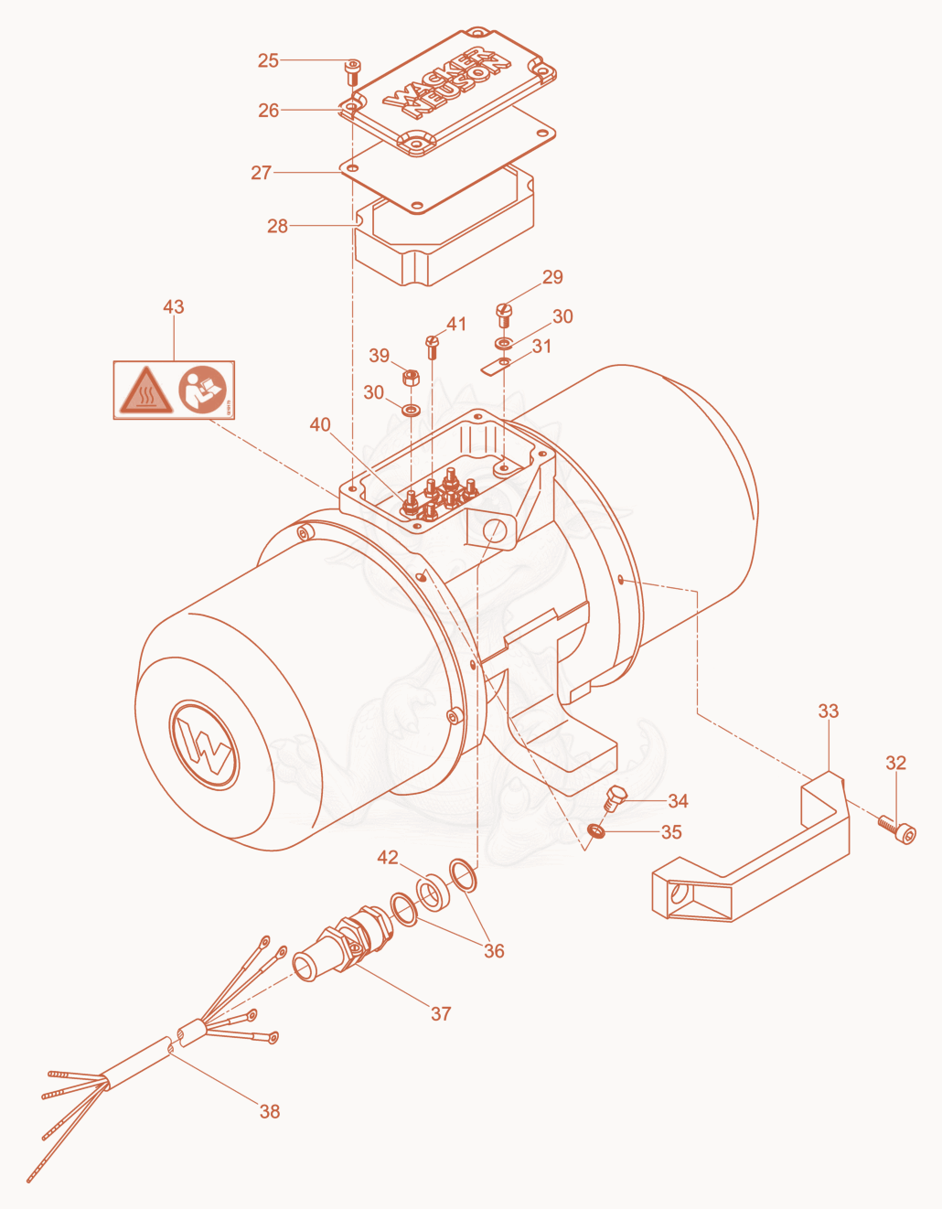 Exploded parts diagram of the External Vibrator cpl. of a Wacker Neuson AR52/3/200/400, with numbered balloons