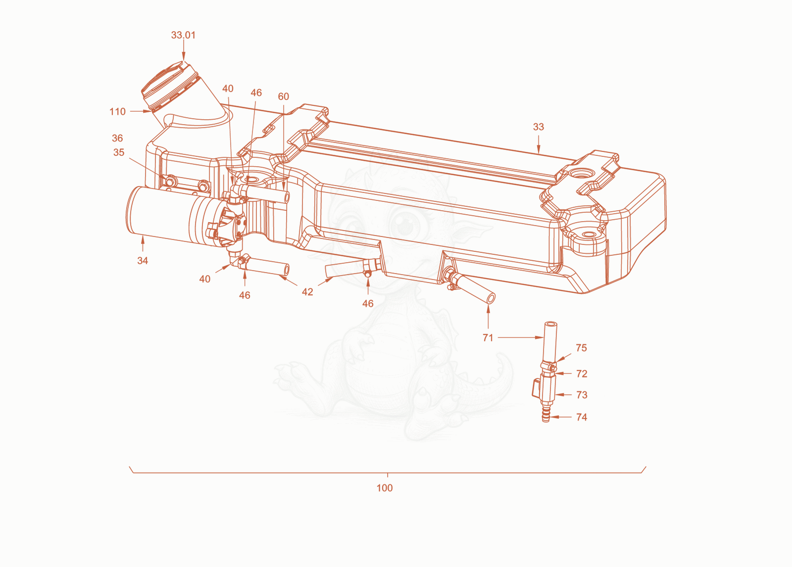 Exploded parts diagram of the additive sprinkling of a Wacker Neuson RD28-120C, with numbered balloons