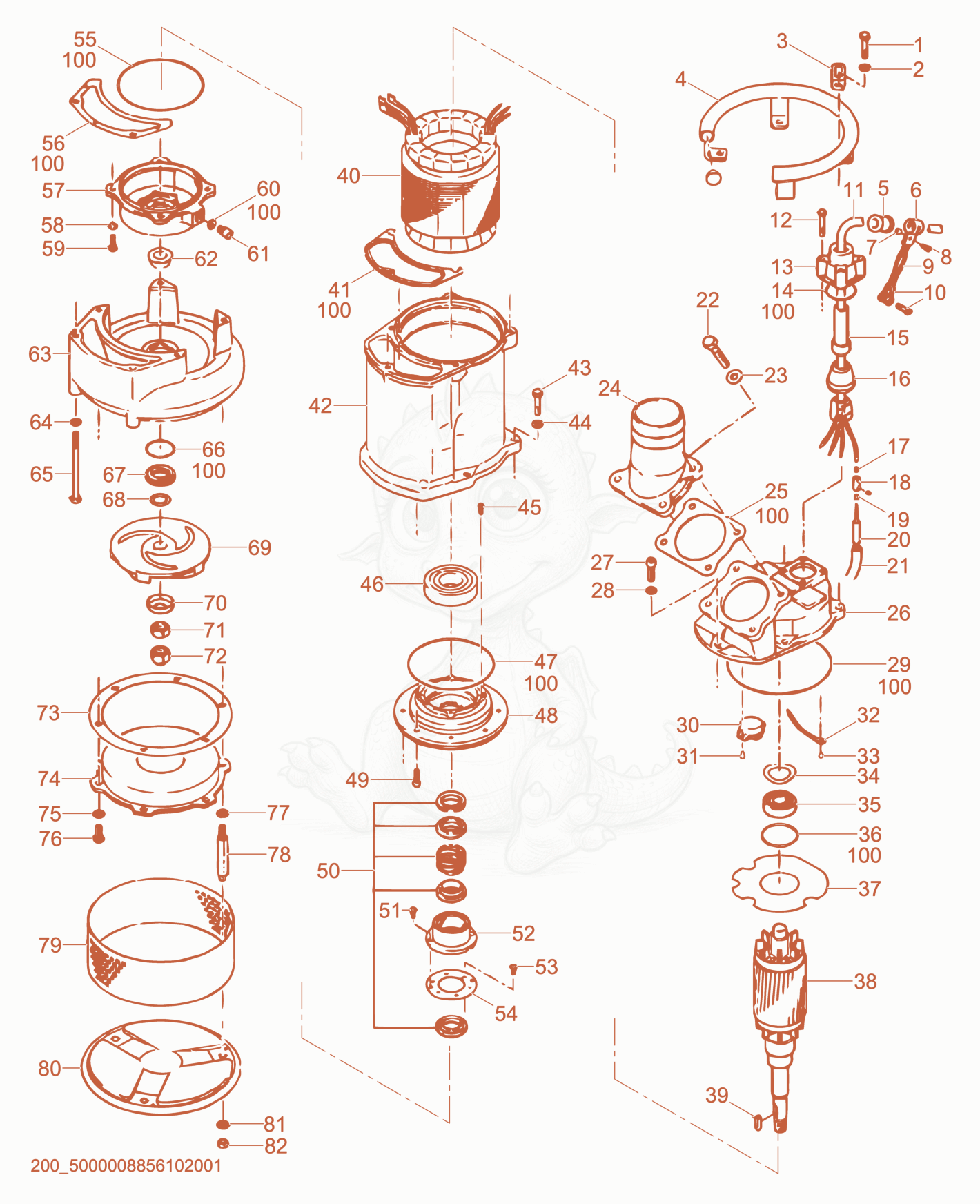 Exploded parts diagram of the Pump Components of a Wacker Neuson PS47503HH, with numbered balloons