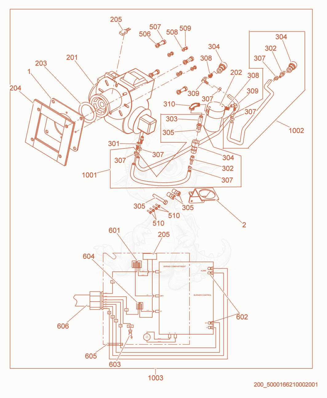 Exploded parts diagram of the Burner option (Diesel) of a Wacker Neuson PUREHEAT, with numbered balloons
