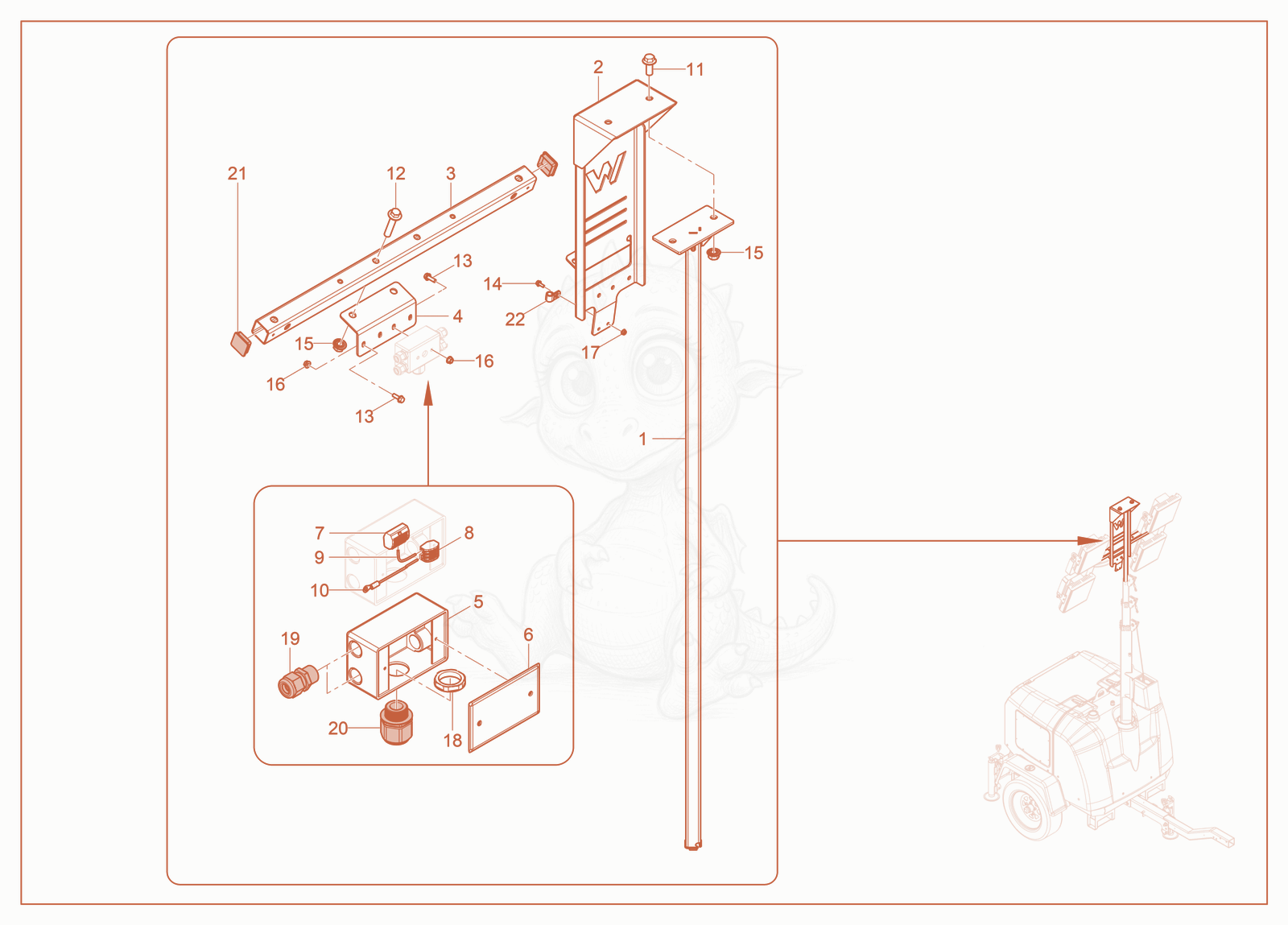 Exploded parts diagram of the Tower-Top of a Wacker Neuson LTV4L, with numbered balloons