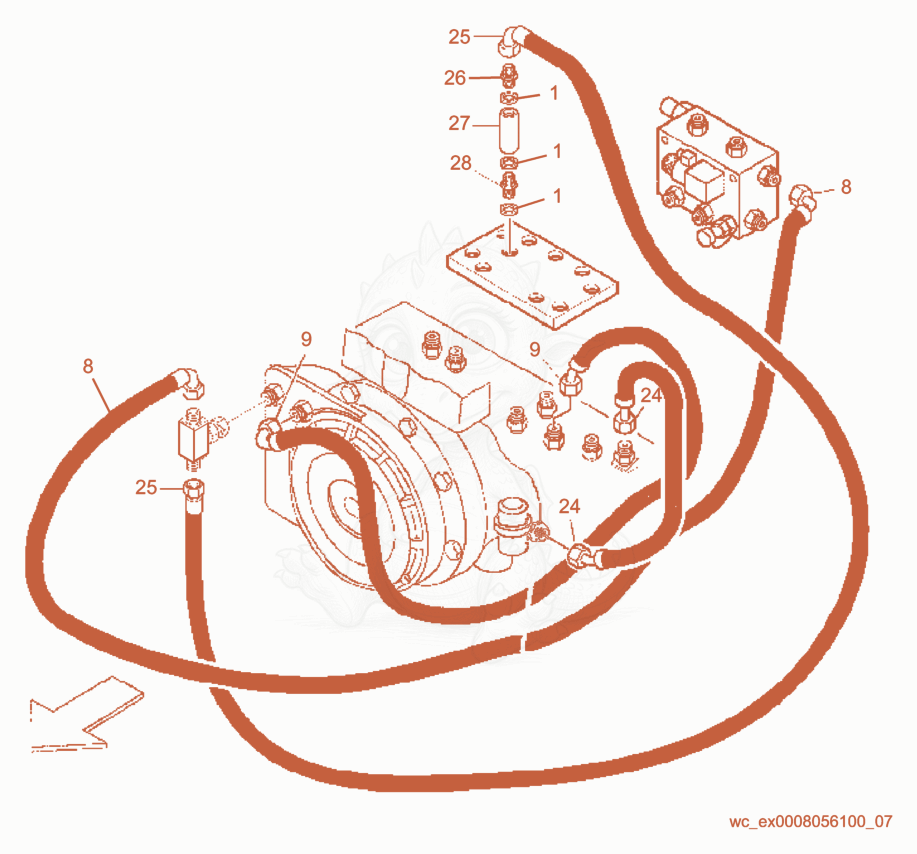 Exploded parts diagram of the Oil Cooling Hydraulic System of a Wacker Neuson RD10, with numbered balloons