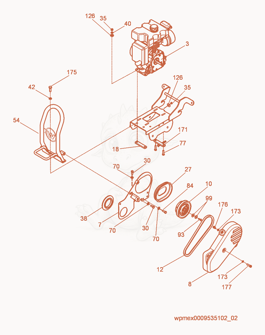 Exploded parts diagram of the Beltguard/Clutch of a Wacker Neuson VP40H, with numbered balloons