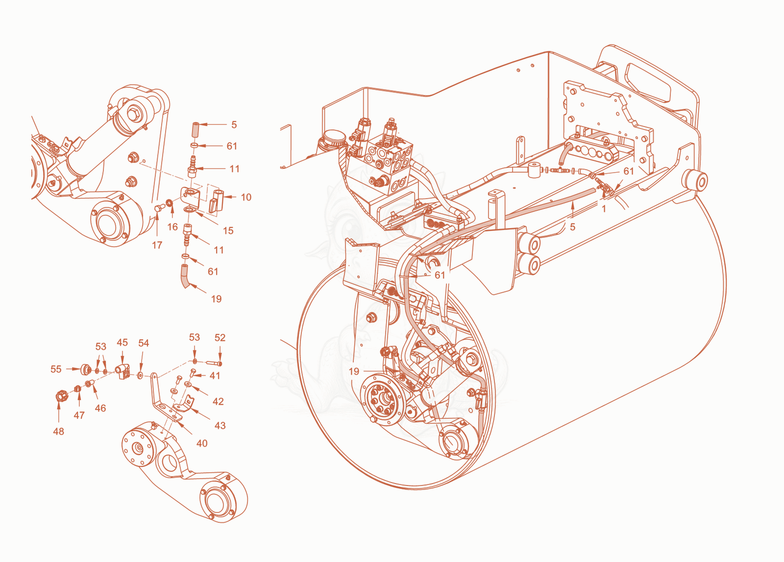 Exploded parts diagram of the sprinkling of a Wacker Neuson RD24-100C, with numbered balloons