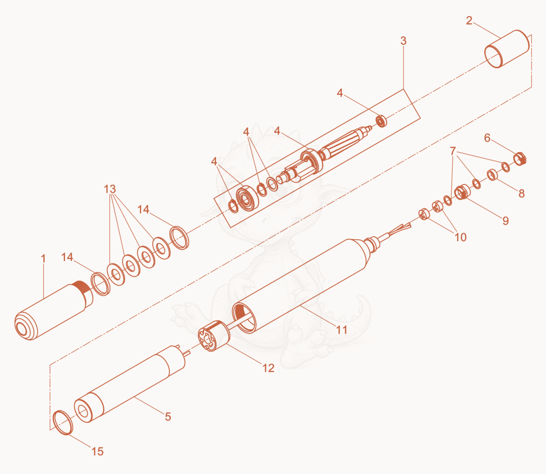 Exploded parts diagram of the Internal Vibrator cpl. of a Wacker Neuson IREN57K10MGV, with numbered balloons