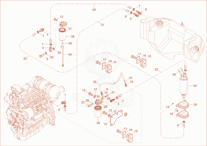 Exploded parts diagram of the FUEL SUPPLY of a Wacker Neuson DV100, with numbered balloons