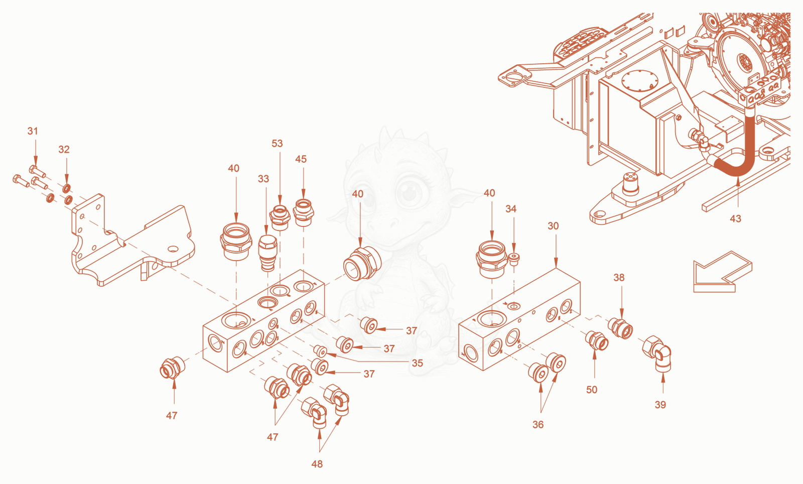 Exploded parts diagram of the Oil Tank of a Wacker Neuson RC70, with numbered balloons