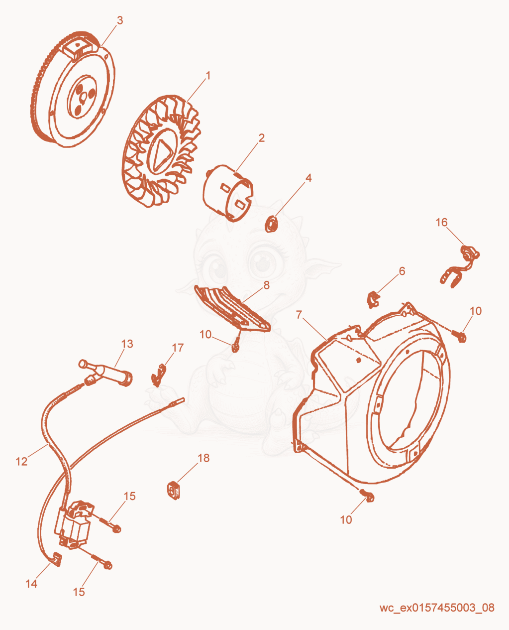 Exploded parts diagram of the Flywheel/Blower Housing of a Wacker Neuson GV7000A, with numbered balloons