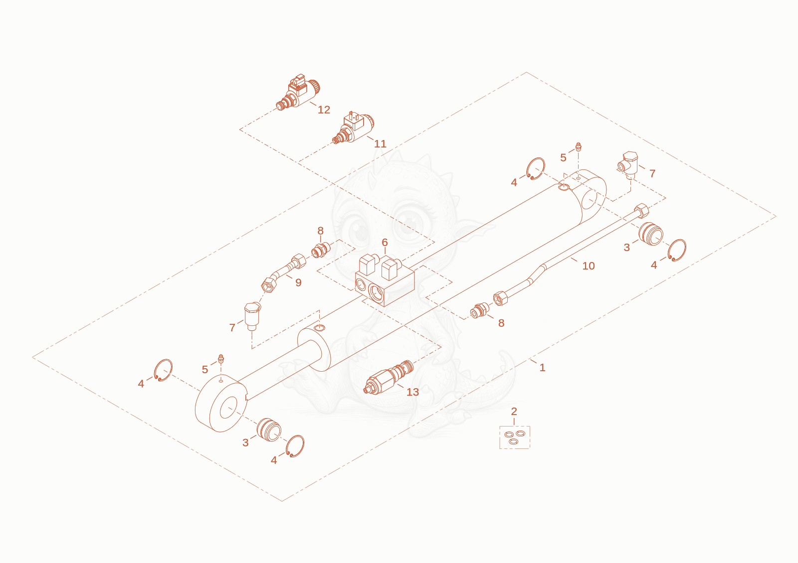 Exploded parts diagram of the lift cylinder of a Wacker Neuson WL34, with numbered balloons