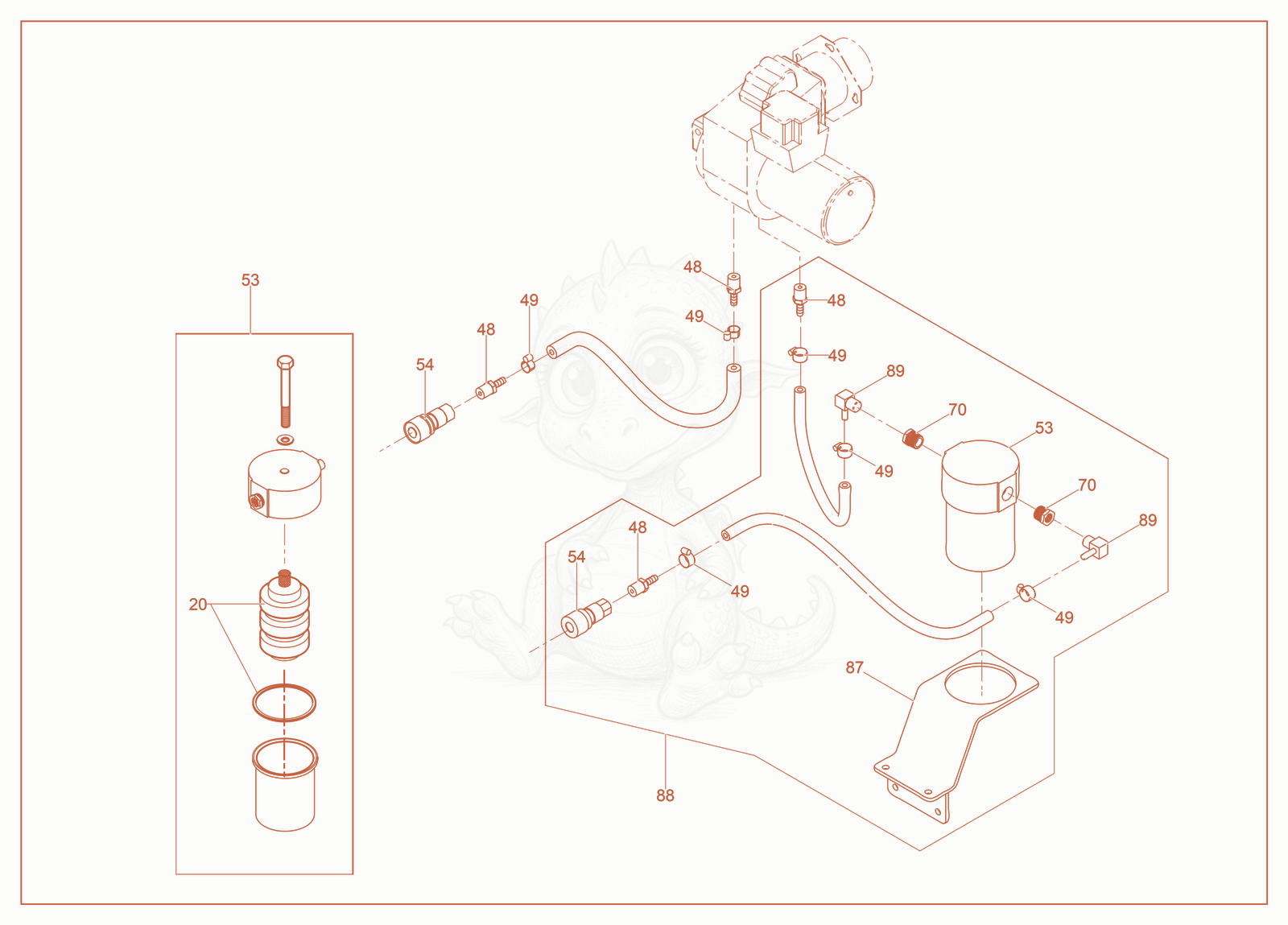 Exploded parts diagram of the Fuel System of a Wacker Neuson S3000, with numbered balloons