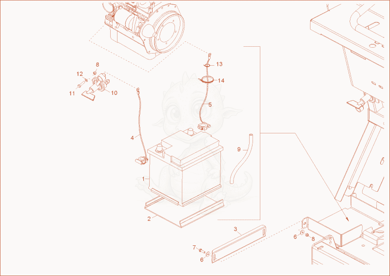 Exploded parts diagram of the battery of a Wacker Neuson DT08PRO, with numbered balloons