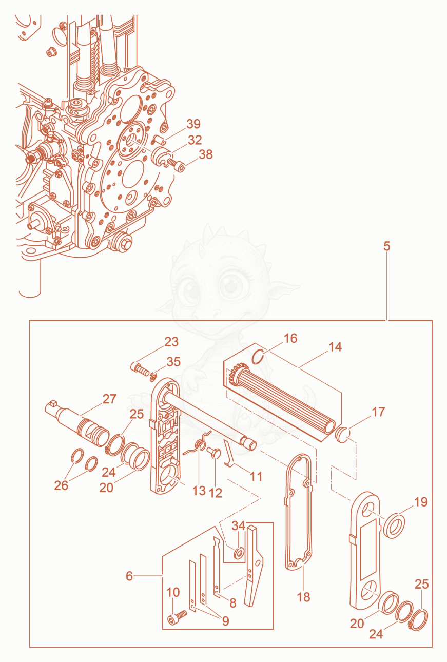 Exploded parts diagram of the Starting crank of a Wacker Neuson DPU6555HEHUS, with numbered balloons
