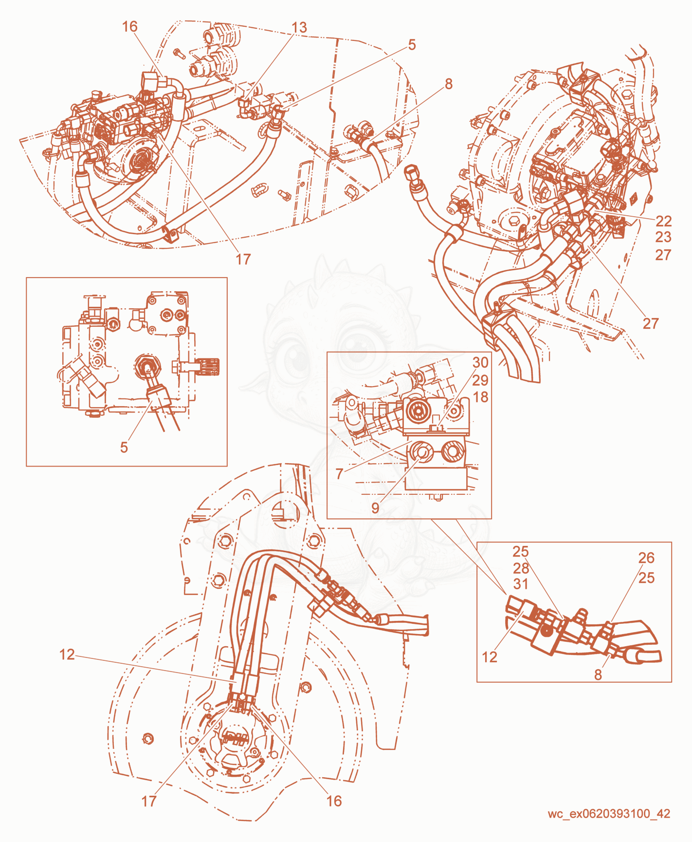 Exploded parts diagram of the Drive Motor Hydraulic Line (Rear) of a Wacker Neuson RD27-100, with numbered balloons