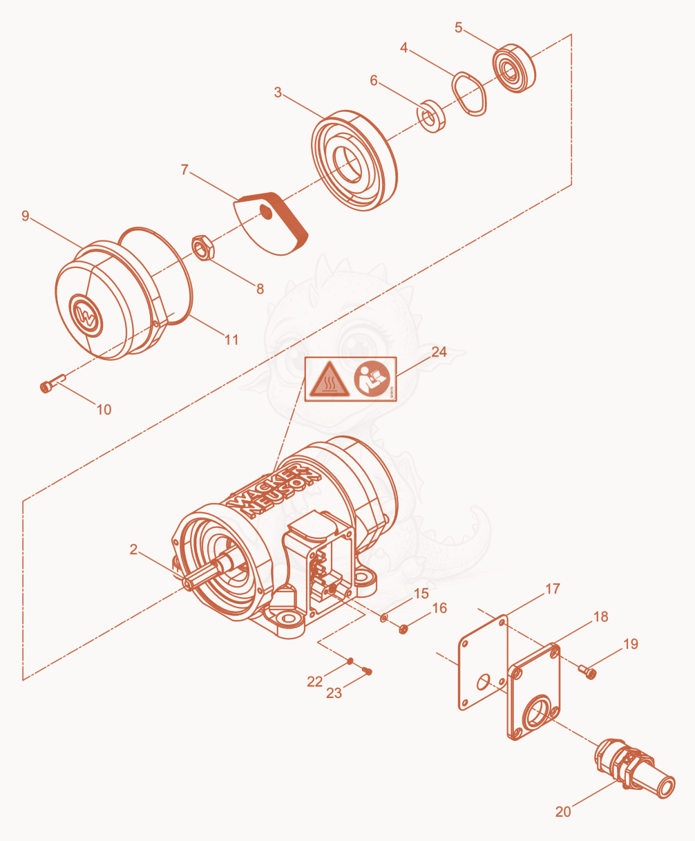 Despiece del External Vibrator cpl. de una máquina Wacker Neuson AR36/6/250, con globos numerados