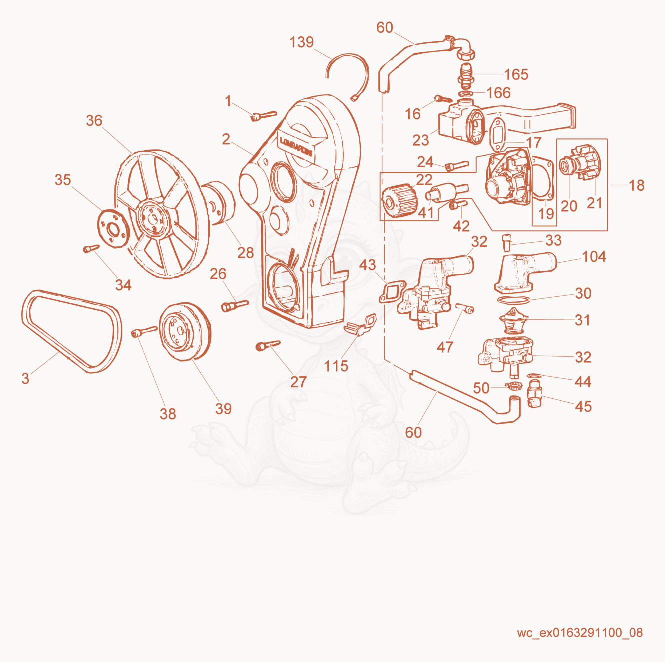 Exploded parts diagram of the Cooling System of a Wacker Neuson RD16-90, with numbered balloons