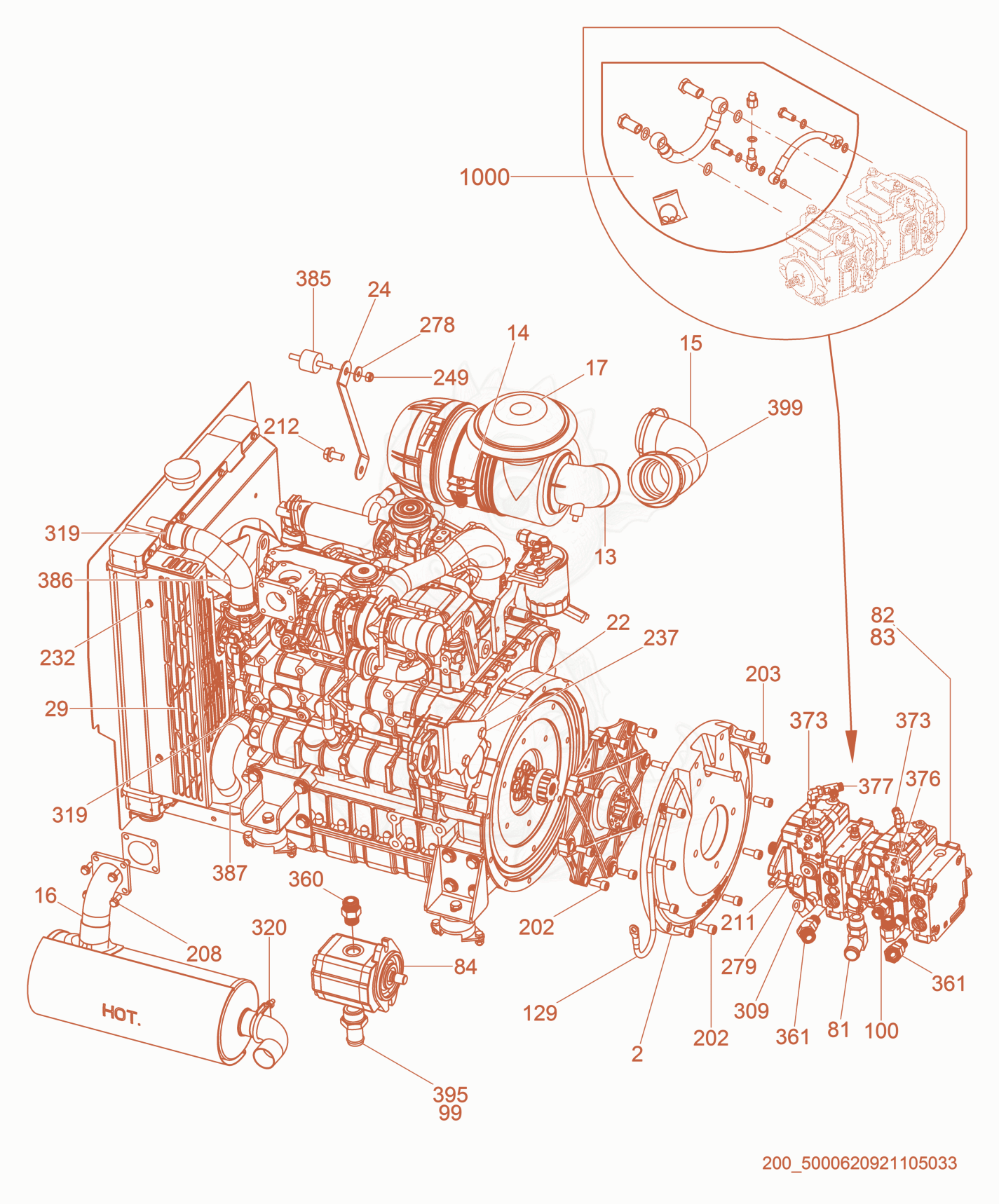 Exploded parts diagram of the Engine cpl. of a Wacker Neuson CRT60-66K, with numbered balloons