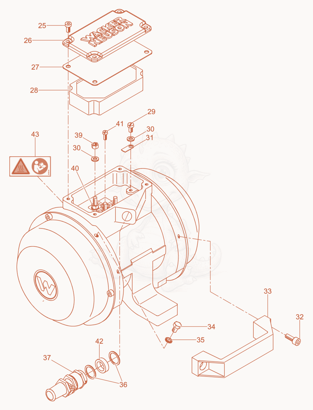 Exploded parts diagram of the External Vibrator cpl. of a Wacker Neuson AR42/6/250, with numbered balloons