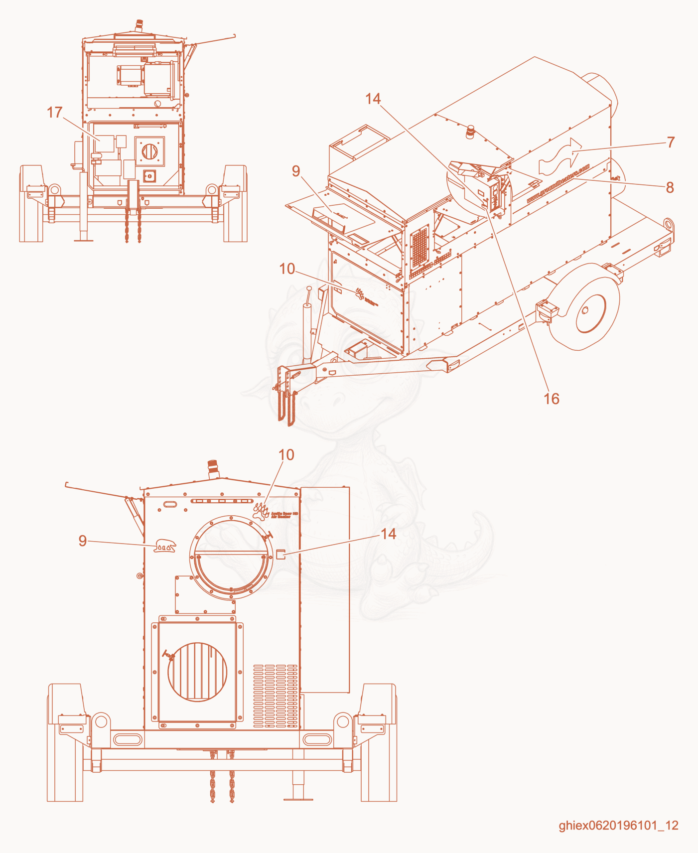 Exploded parts diagram of the Labels of a Wacker Neuson ARCTICBEARHD, with numbered balloons