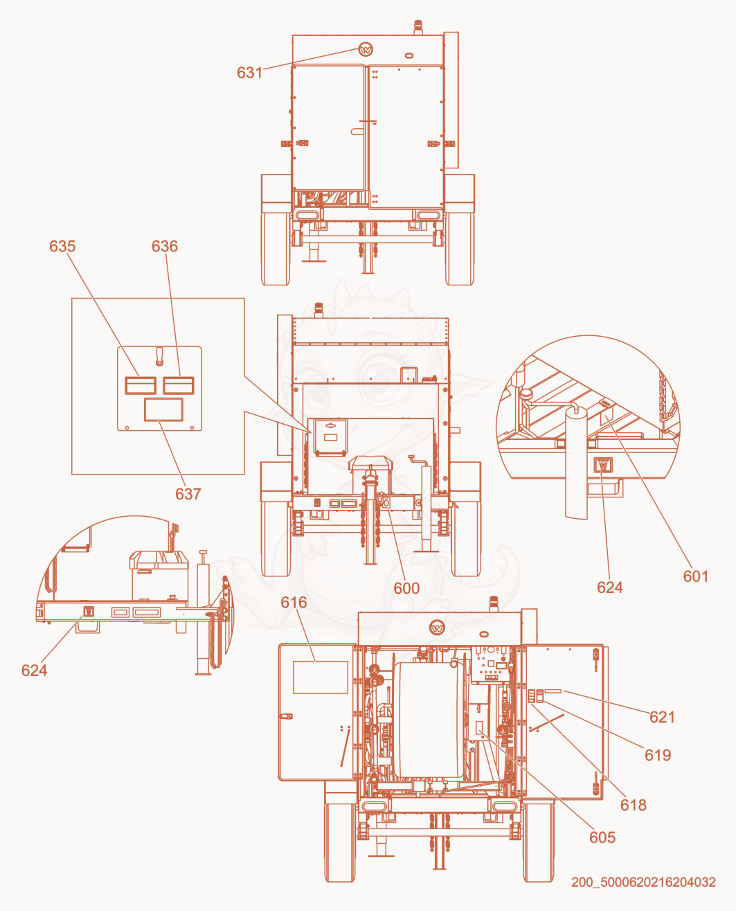 Exploded parts diagram of the Labels of a Wacker Neuson E3000ES, with numbered balloons