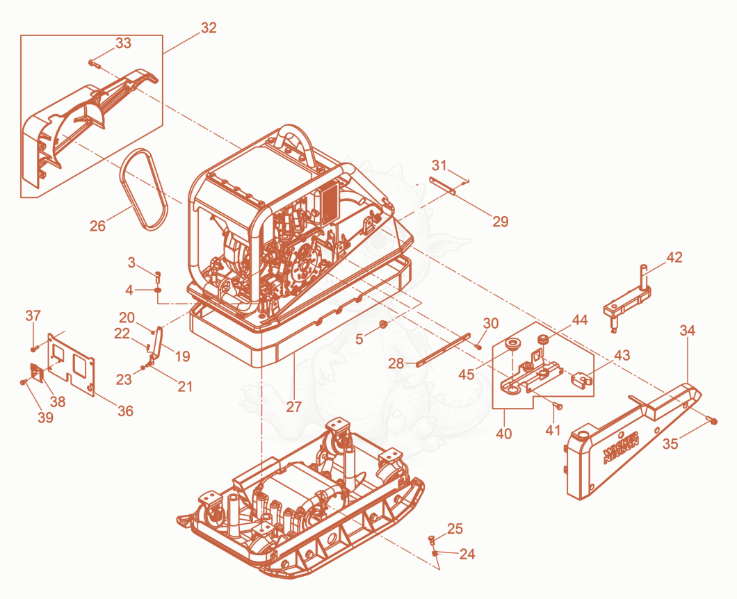 Exploded parts diagram of the Vibration Plate of a Wacker Neuson DPU4545H, with numbered balloons