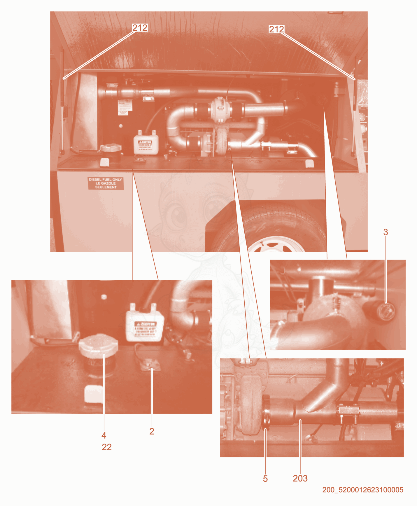 Exploded parts diagram of the Fuel Tank of a Wacker Neuson HIF1200, with numbered balloons