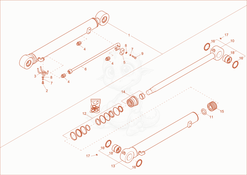 Exploded parts diagram of the bucket cylinder of a Wacker Neuson EZ80, with numbered balloons