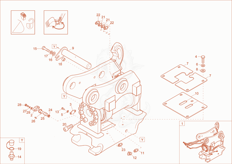 Exploded parts diagram of the Easy Lock Powertlit (Option) of a Wacker Neuson EW100, with numbered balloons