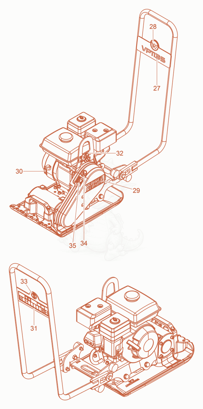 Despiece del Labels de una máquina Wacker Neuson VP1135A, con globos numerados