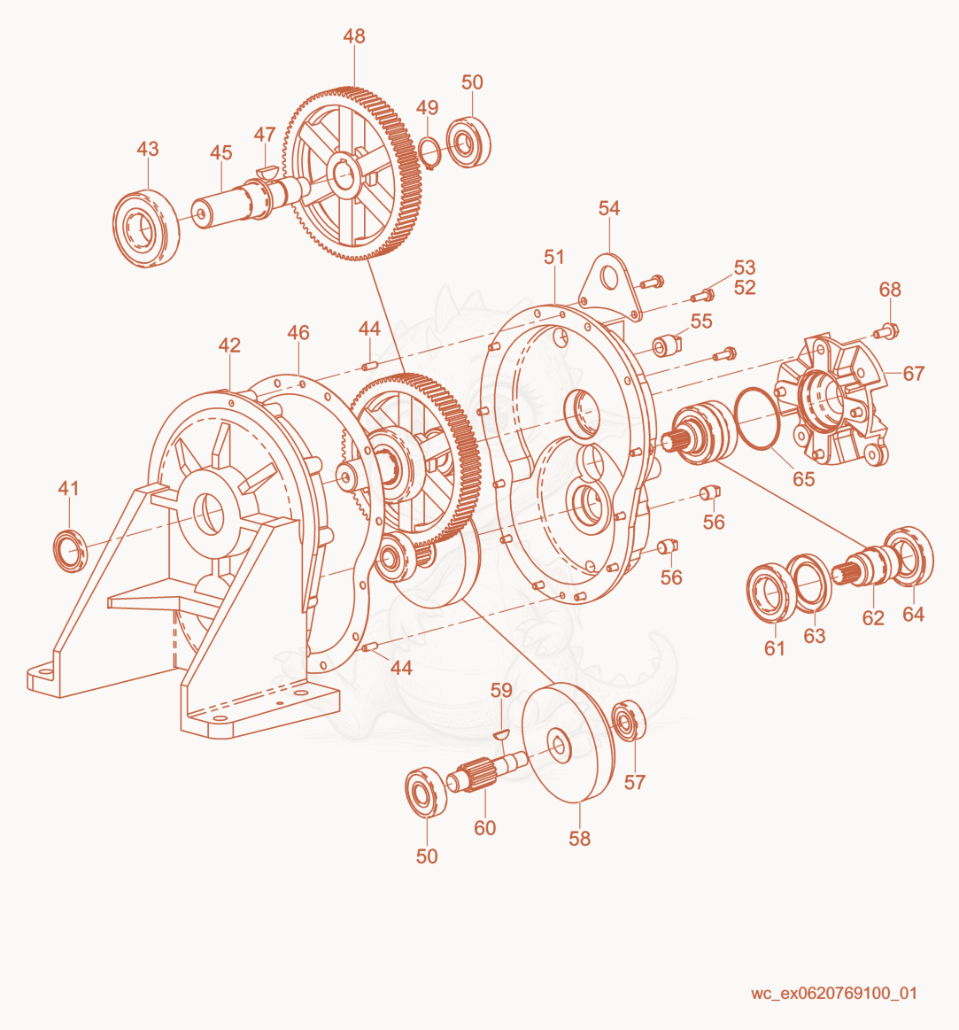 Despiece del Gearbox cpl. de una máquina Wacker Neuson PDI2A(I), con globos numerados