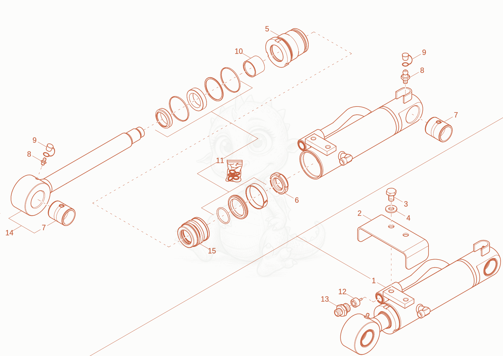 Exploded parts diagram of the blade cylinder of a Wacker Neuson 803-2, with numbered balloons