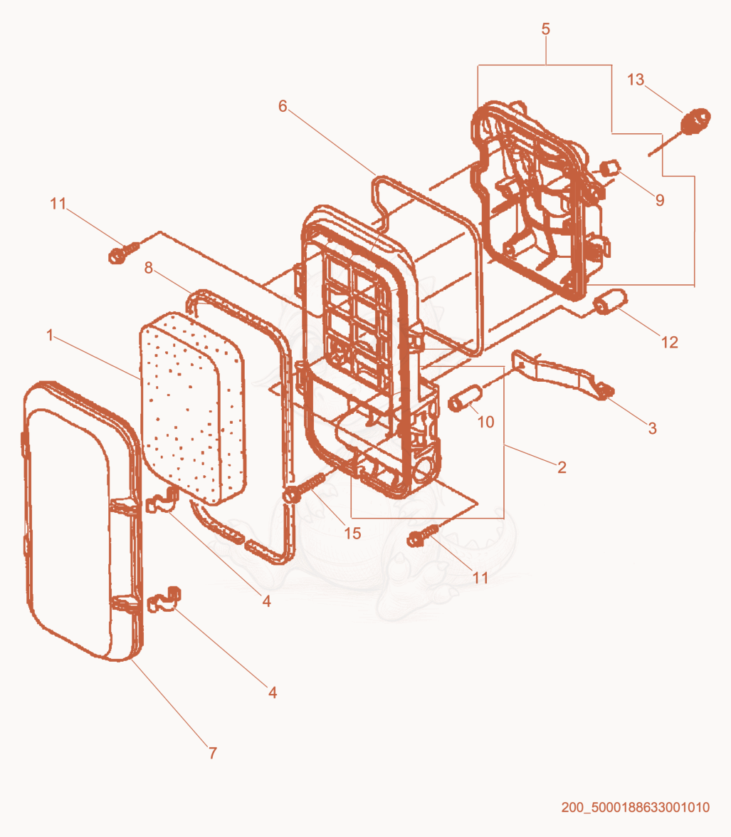Despiece del Air Cleaner de una máquina Wacker Neuson GPS6600, con globos numerados