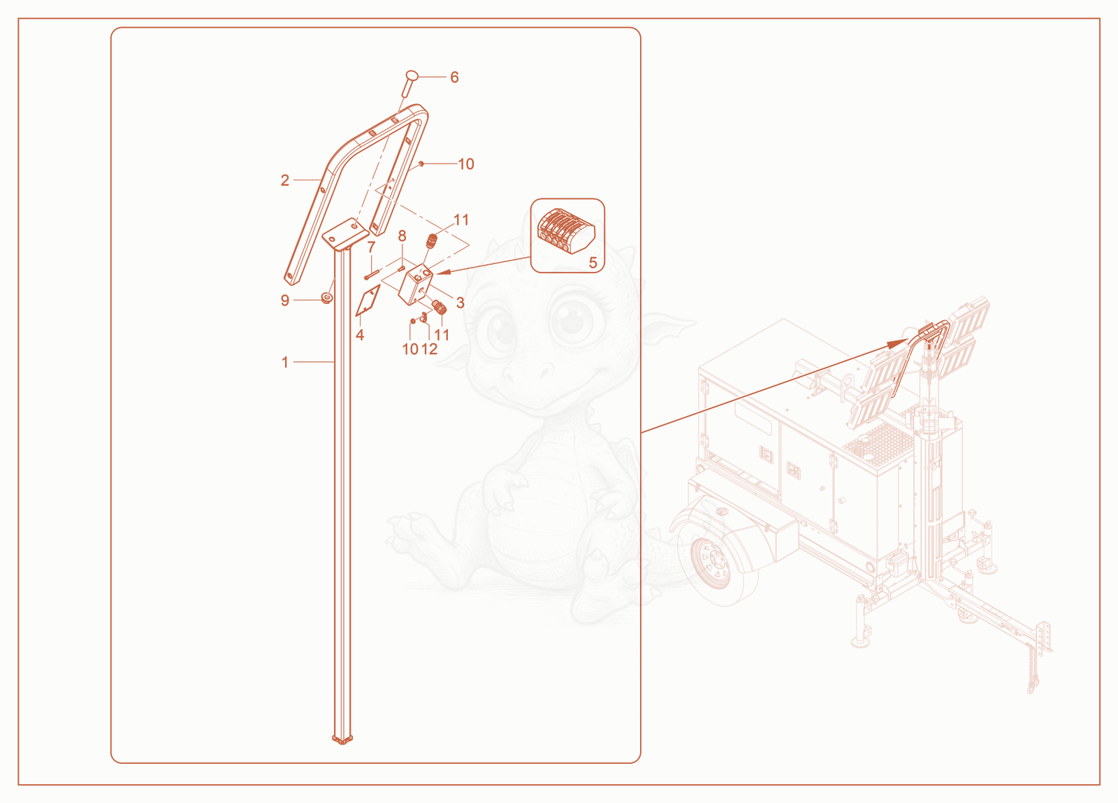 Exploded parts diagram of the Tower-Top of a Wacker Neuson LTG14, with numbered balloons