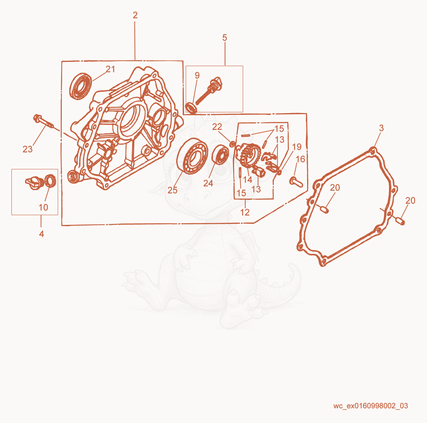 Exploded parts diagram of the Crankcase Cover of a Wacker Neuson GP5600A, with numbered balloons