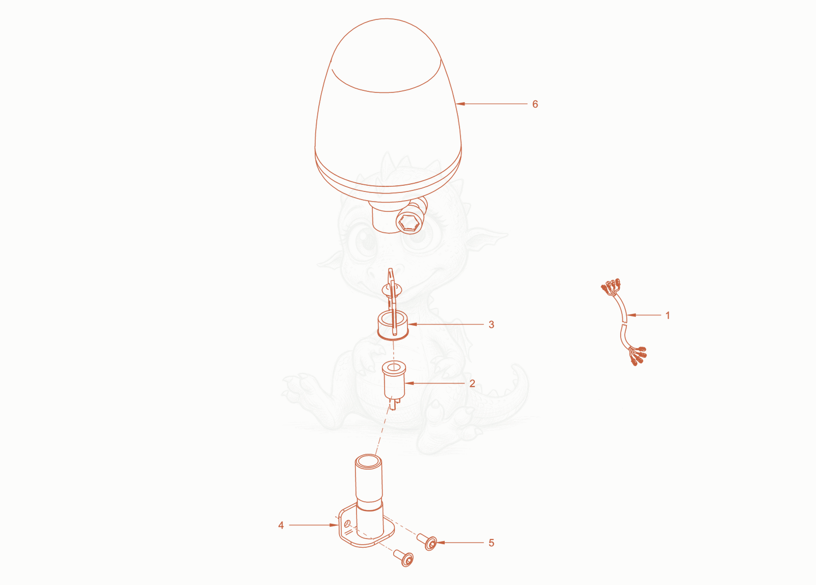 Exploded parts diagram of the rotary beacon of a Wacker Neuson RC50PDPFCAB, with numbered balloons