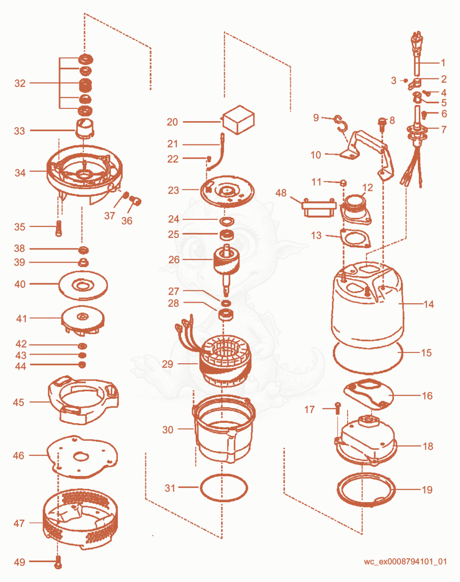 Exploded parts diagram of the Pump Components of a Wacker Neuson PS2500, with numbered balloons