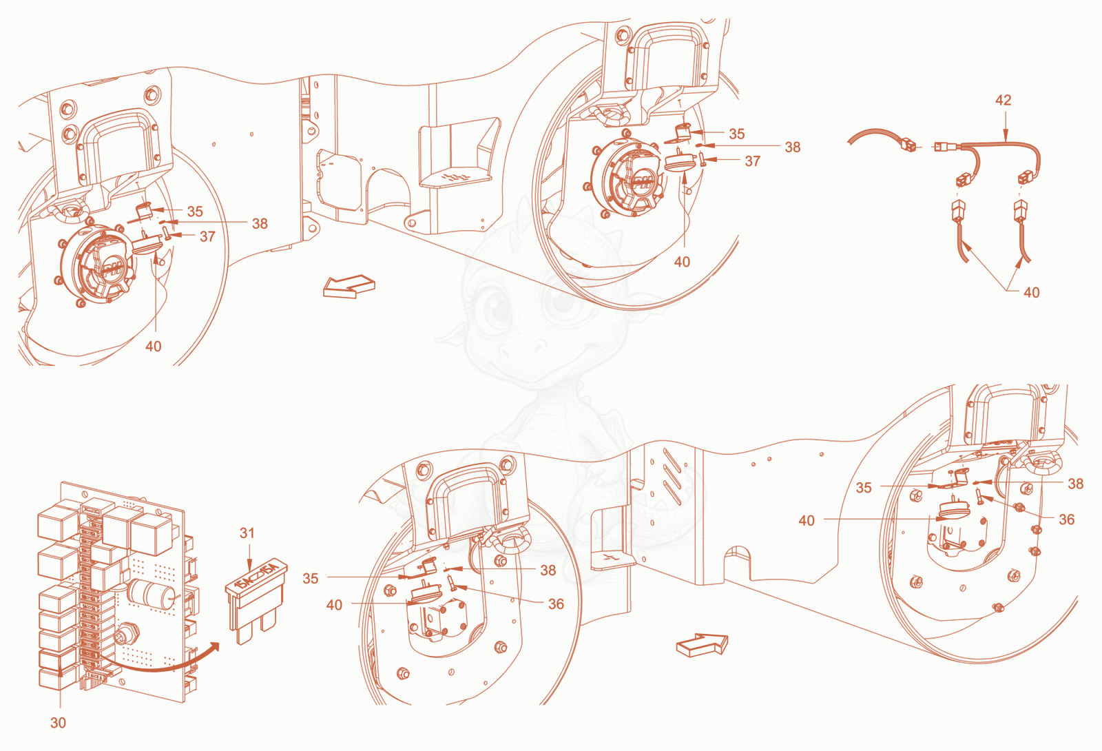 Exploded parts diagram of the roller drum lighting of a Wacker Neuson RD28-120DPF, with numbered balloons