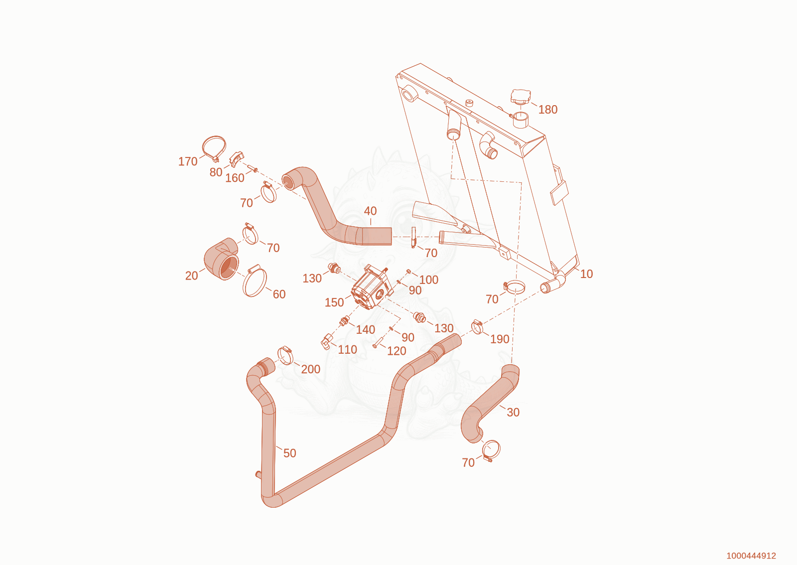 Exploded parts diagram of the cooler of a Wacker Neuson TH412(T01-01), with numbered balloons