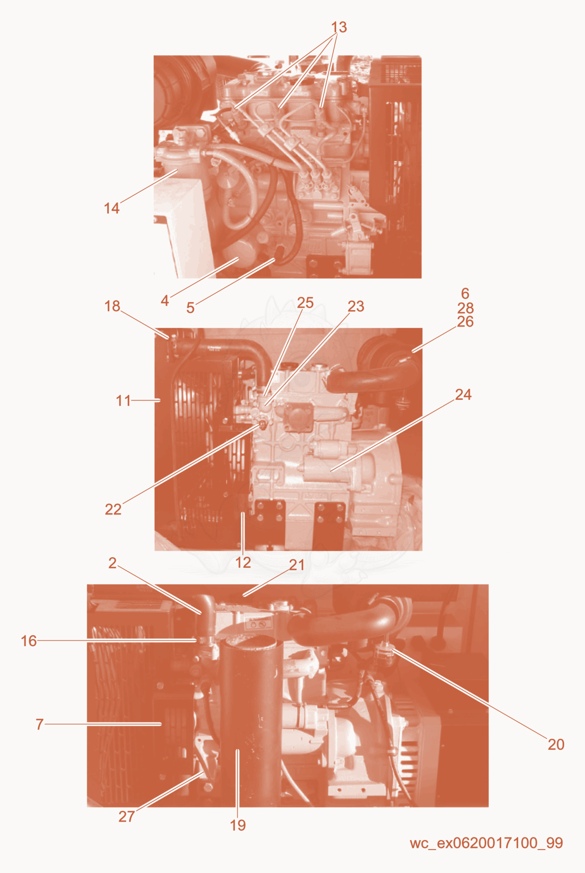 Exploded parts diagram of the Engine Maintenance of a Wacker Neuson LTC4C-P, with numbered balloons
