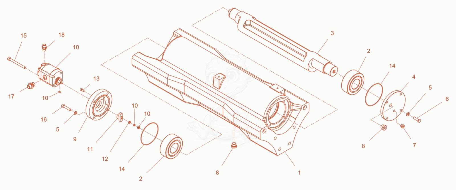 Exploded parts diagram of the Exciter cpl. of a Wacker Neuson RD10YEHFLRC, with numbered balloons