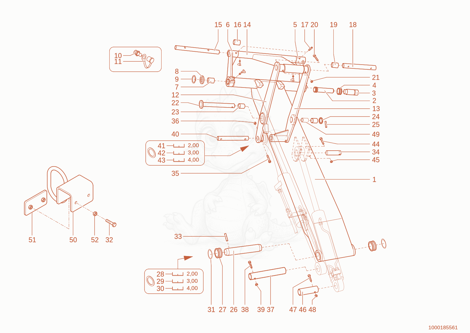 Exploded parts diagram of the loading system of a Wacker Neuson 280, with numbered balloons