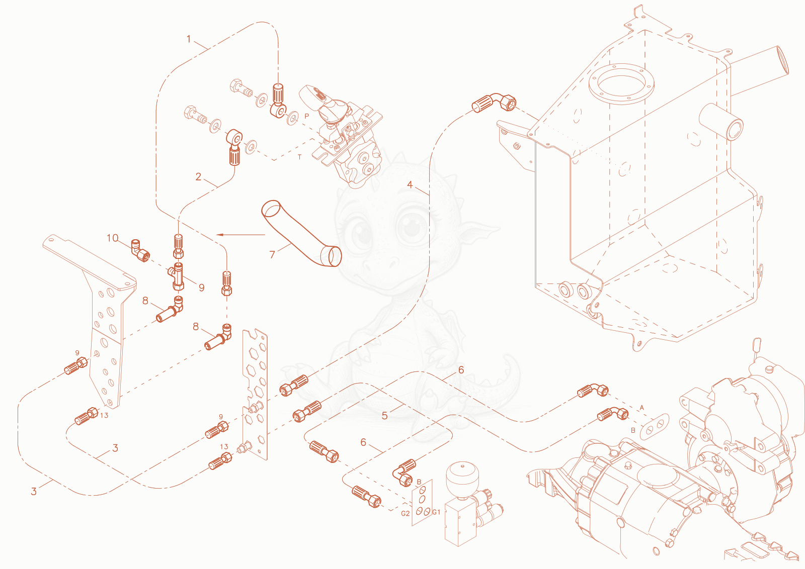 Exploded parts diagram of the control valve installation of a Wacker Neuson DV125, with numbered balloons